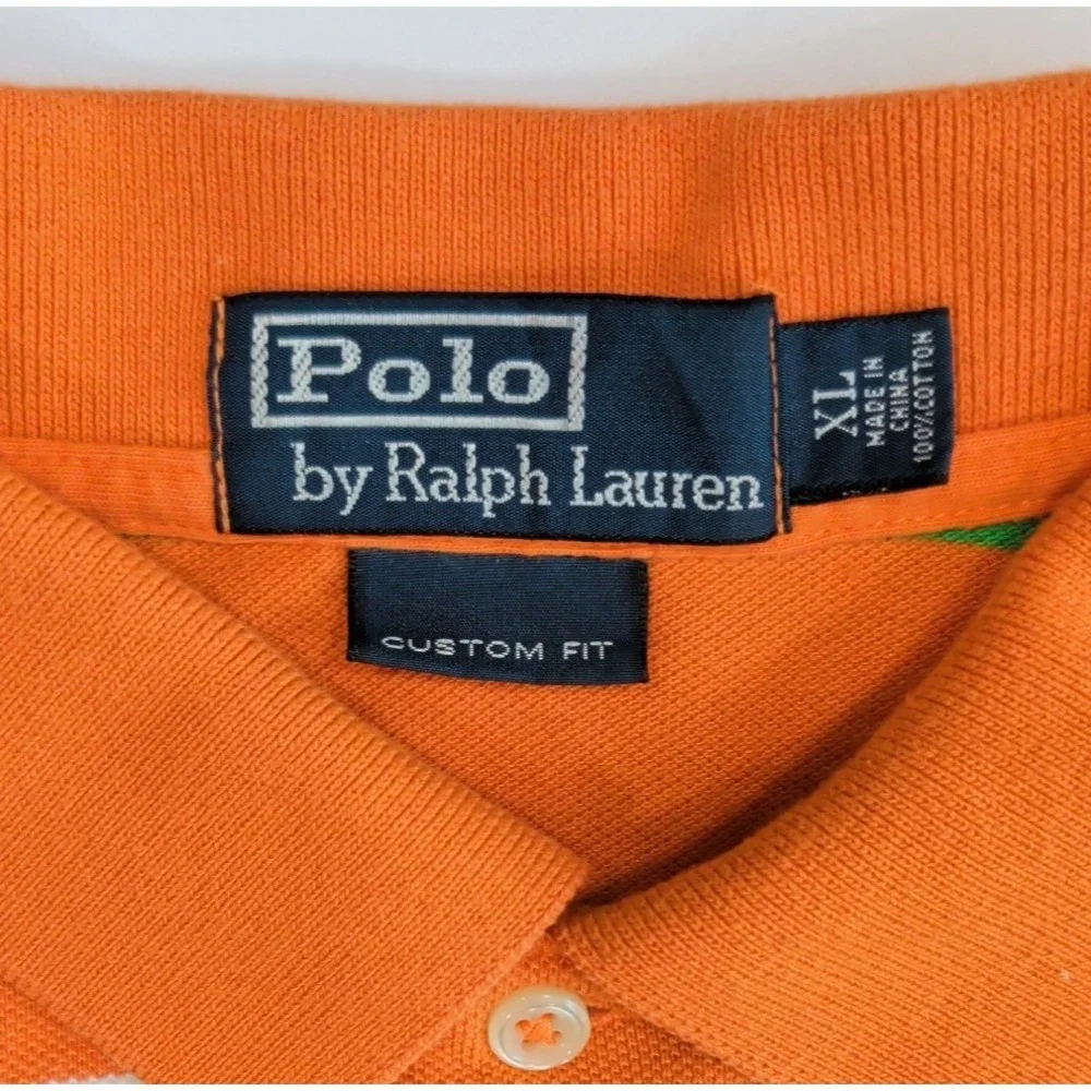 Vintage Ralph Lauren Polo Shirt Mens XL Orange Green Striped Custom Fit Preppy